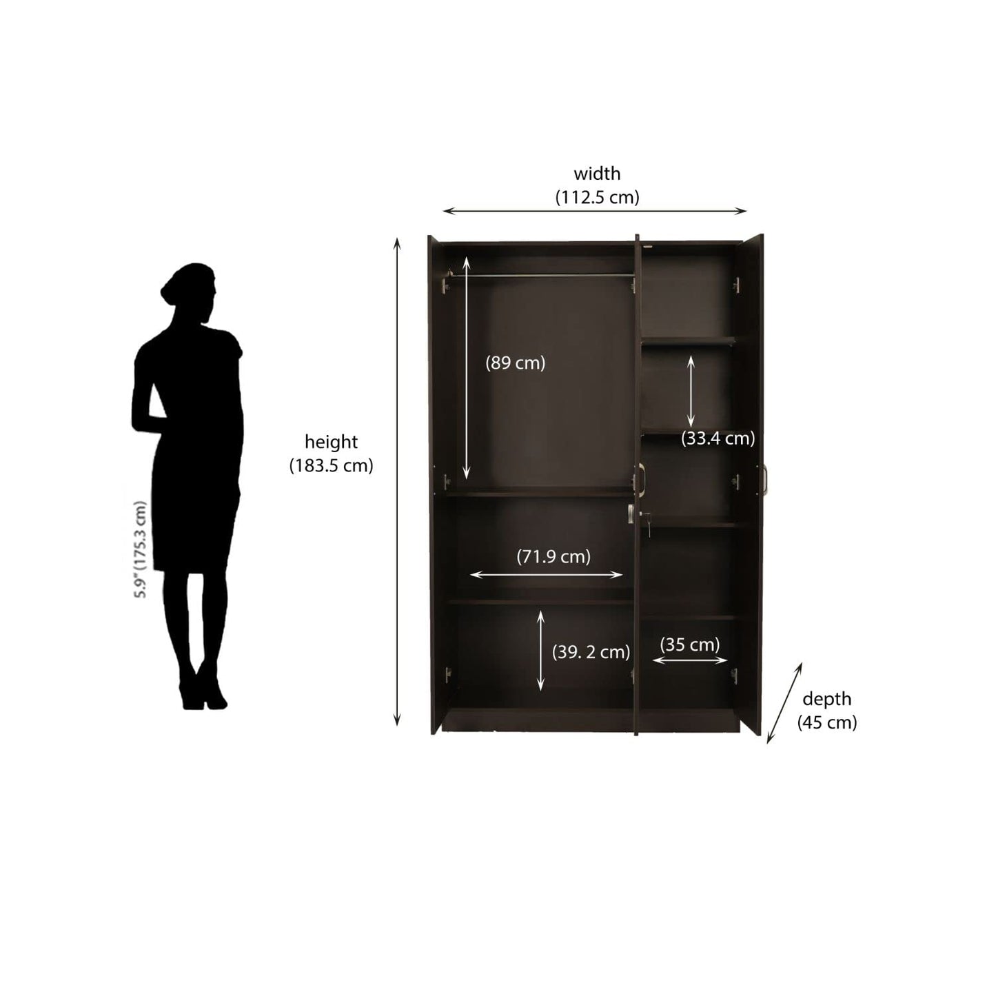 Nilkamal Willy Engineered Wood 3 Door Wardrobe with 1 Hanging Rod and 6 Shelves | 1 Year Warranty | Bedroom Wardrobe (Color - New Wenge, Delivery Condition - Knock Down)