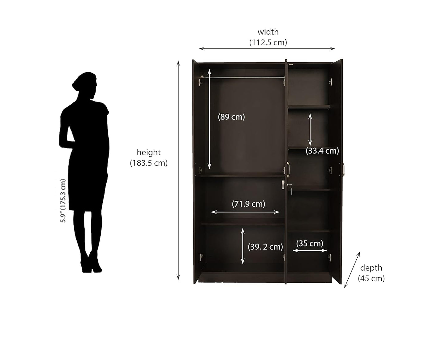 Nilkamal Willy Engineered Wood 3 Door Wardrobe with 1 Hanging Rod and 6 Shelves | 1 Year Warranty | Bedroom Wardrobe (Color - New Wenge, Delivery Condition - Knock Down)