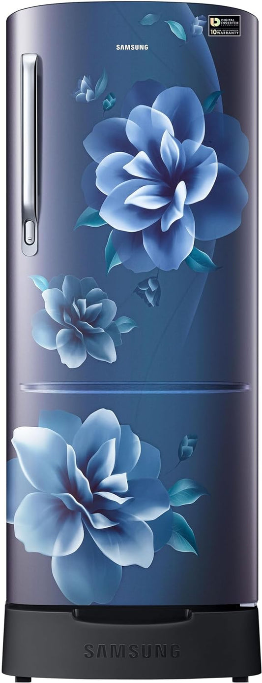 Samsung 183 L, 5 Star, Digital Inverter, Direct-Cool Single Door Refrigerator (RR20D2825CU/NL, Camellia Blue, Base Stand Drawer)