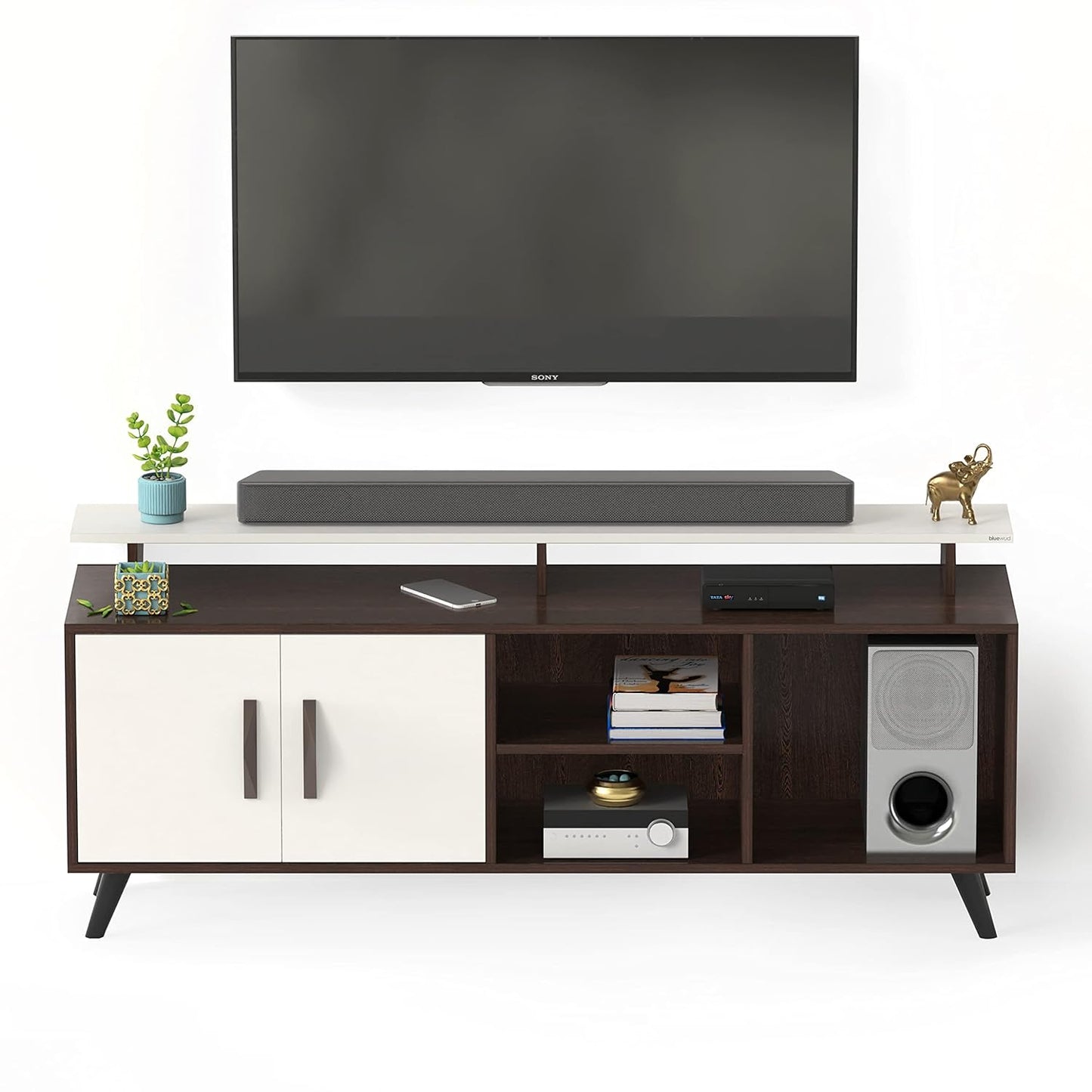 BLUEWUD Skiddo Engineered Wood TV Entertainment Unit Set Top Box Stand/TV Cabinet with Shelves for Books & Décor Display Unit Bed Living Room Upto 55 Inches - DIY (Wenge & White)