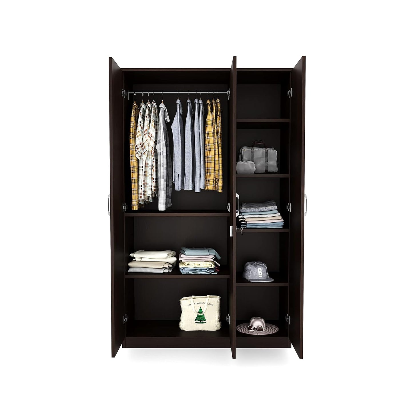 Nilkamal Willy Engineered Wood 3 Door Wardrobe with 1 Hanging Rod and 6 Shelves | 1 Year Warranty | Bedroom Wardrobe (Color - New Wenge, Delivery Condition - Knock Down)
