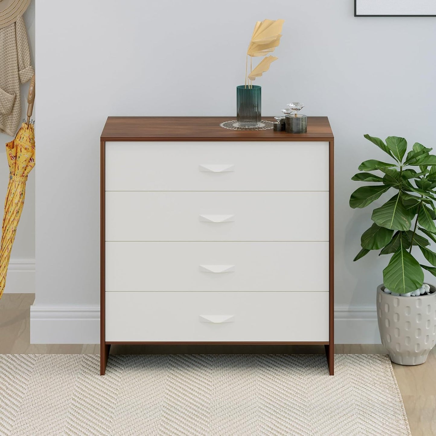 BLUEWUD Colove Engineered Wood Multipurpose Modular Chest of Drawers, Wooden Drawer Storage Organizer Cabinet for Living Room Bedroom Home Furniture (Brown Maple & White)