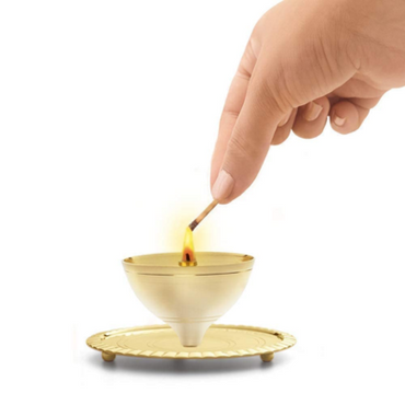 Brass Diya with Glass Cover - 7 inch_Glass Oil Lamp,Durga Pooja Cylindrical Shaped Diya,