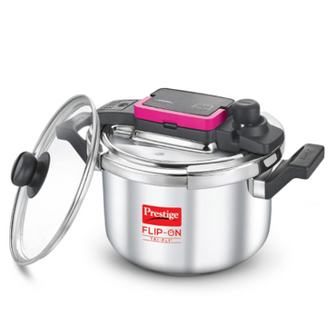 Prestige FLIP-ON TRI-PLY  Pressure Cooker with Glass Lid (Silver and  Black),