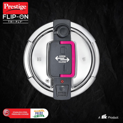 Prestige FLIP-ON TRI-PLY  Pressure Cooker with Glass Lid (Silver and  Black),