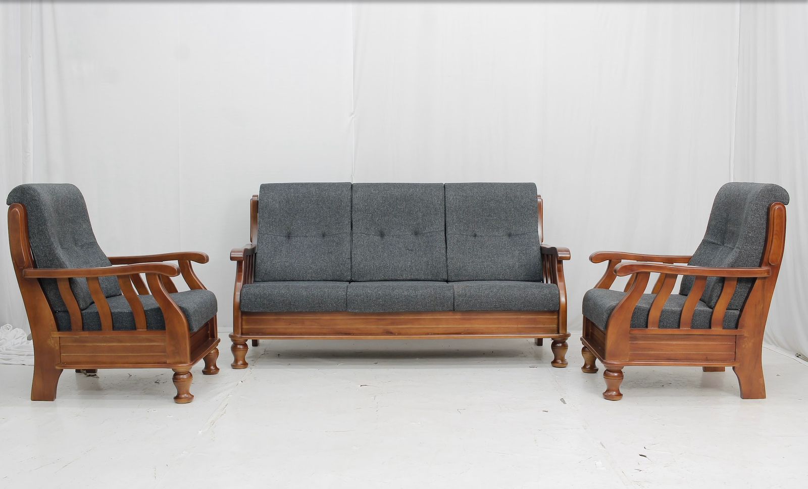 Wooden Sofa with Fabric Sofa Set1